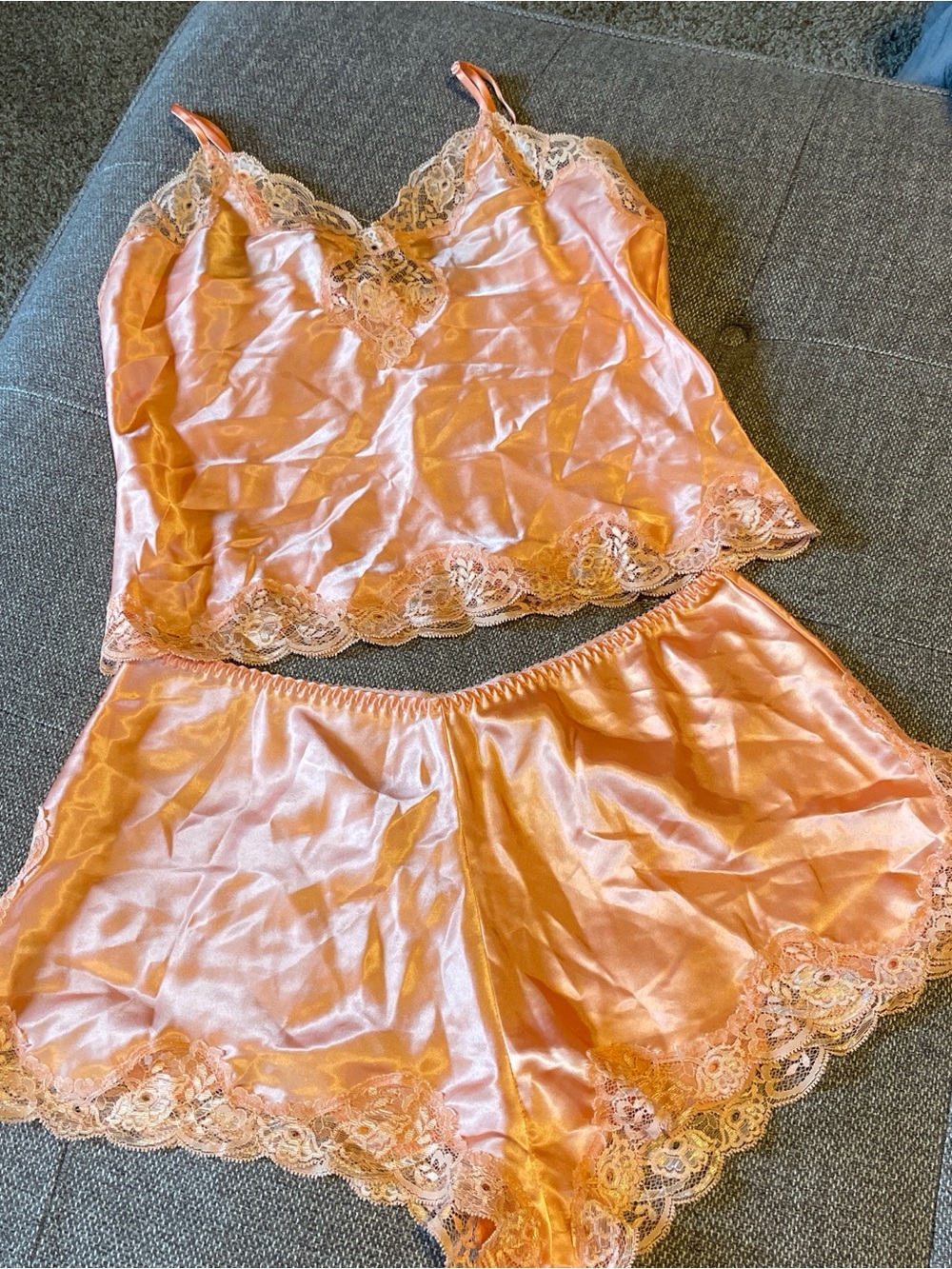 Victoria's Secret Peach Satin Lace Cami & Short Sleep Set